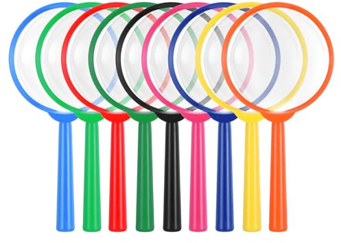 FNANJWQ 9Pcs Kids Magnifying Glasses, 5X Colorful Portable Handheld Magnifying Glasses Magnifier Plastic Hand Lens for Children Science Class Outdoor Observation Party Fun Tool