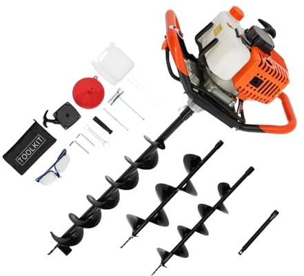 EGBNSY Ahoyadora Gasolina, Ahoyadora, Desbrozadora Gasolina, Motor 2T 52CC, Taladro Tierra Con 3 Brocas (10/15/20cm), Depósito 1.2L, para Perforar En Jardines, Postes O Plantar Árboles