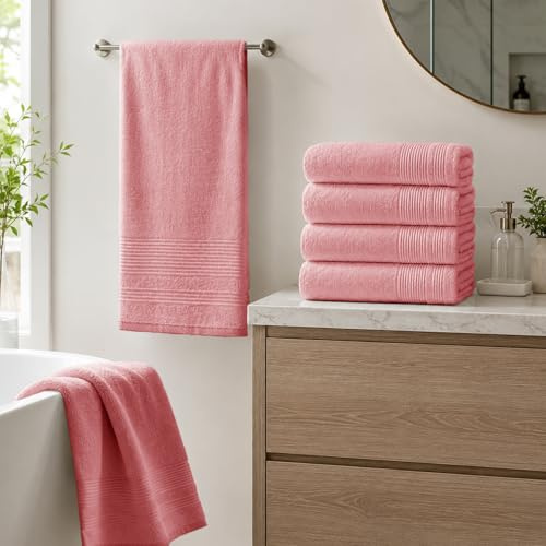 HOMEYA Toallas Baño Pack 2 | 100% Algodón 520 g/m², Toallas Ducha Suaves y Absorbentes para Hogar, 50x100 cm, Rosa