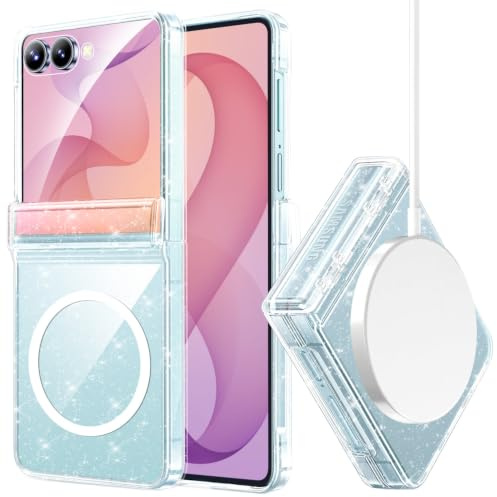 Miimall Transparent Samsung Galaxy Z Flip 8 fodral med gångjärnsskydd, [magnetisk] [anti-gul] flipfodral 8 med härdat glasskydd, stötsäker tunt fodral för Flip8, klart