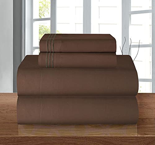 Elegant Comfort Wrinkle Resistant Coziest Bedding Set, All Around Elastic Fitted Sheet, Deep Pocket up to 16 inch, Microfiber, Chocolate Brown, Queen