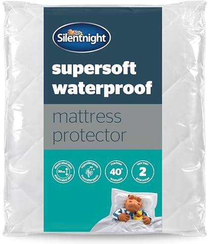 Silentnight Supersoft Waterproof Mattress Protector – Luxury Quilted Quiet Bed Mattress Pad Cover with Extra Deep Fitted Skirt and Waterproof Protection – Single, White