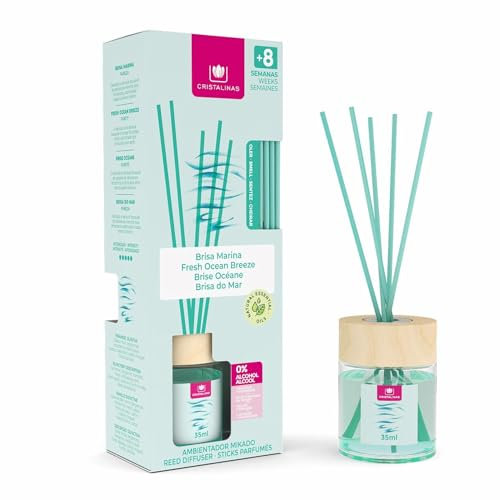 Cristalinas 35ml Ocean Breeze Air Fresheners for Home - Reed Diffusers for home - Home Fragrance Lasts upto 8 weeks - Room Diffuser Sticks with Coloured Fragrance Oil