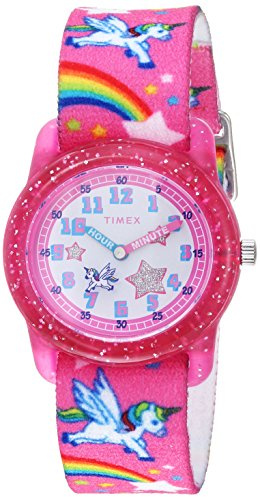 Timex Girls TW7C25500 Time Machines Pink/Rainbows & Unicorns Elastic Fabric Strap Watch