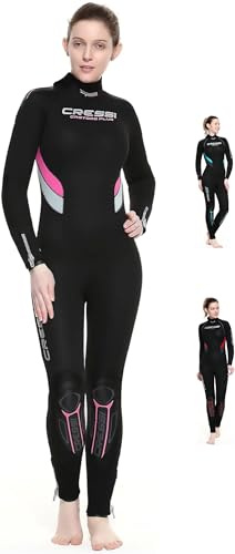 Cressi Castoro Lady Monopiece Wetsuit, Muta Subacquea Donna in Neoprene High Stretch, Nero/Rosa/Grigio 5 mm, S/2