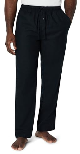 Amazon Essentials Men's 100% Cotton Flannel Sleep Pant, Relaxed Fit Lounge Pants with Elastic Waist and Drawstring, Black, Large