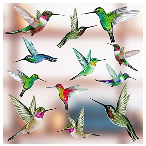 12 x Mixed Humming Bird Window Stickers to Deter Birds Flying into Glass | Decorative Anti Collision Window Stickers | Easy Install | Double Sided | Moveable | Static Cling Window Stickers