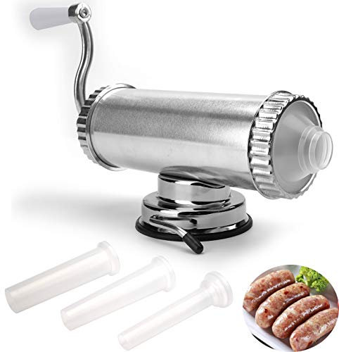 Lawei 2 LBS Sausage Stuffer Stainless Steel Sausage Filler Machine Manual Kitchen Meat Stuffing Maker for Household Commercial - Horizontal, 1 Kilogram