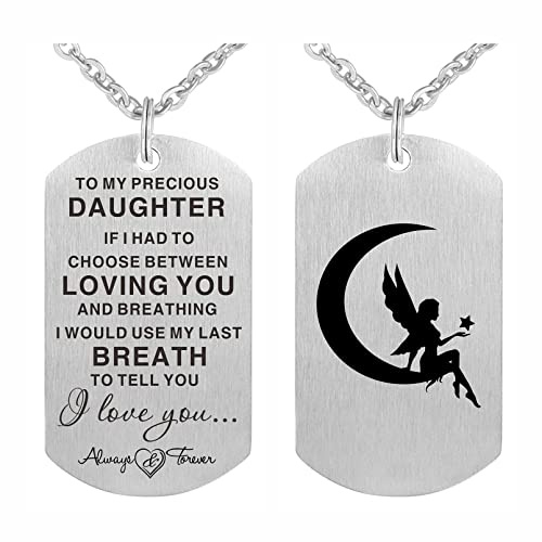 FALOGI Collier « To My Precious Daughter » - Cadeau de maman - Collier avec plaque d'identité pour fille, L