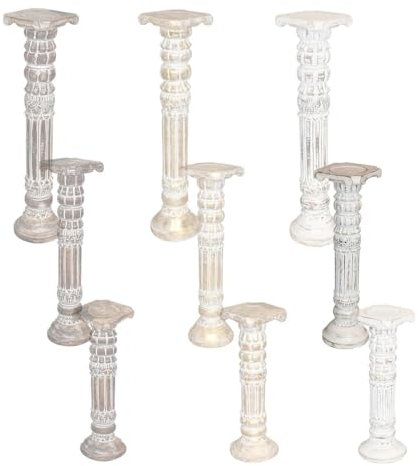 Oriental Galerie Säule Blumensäule Dekosäule Ständer Sockel Podest Blumenständer Holz Modell Batya in verschiedenen Größen und Farben, Säulen Variante Antik:Weiß mittel