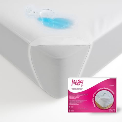 MEBY 90x200 cm wasserdichter Matratzenschoner. Atmungsaktive Matratzenauflage aus Baumwolle. Matratzenschutz, wasserdicht, nässeschutz. Elastisch, ohne Knistern. Mit 4 Eckgummis (90x200 cm)