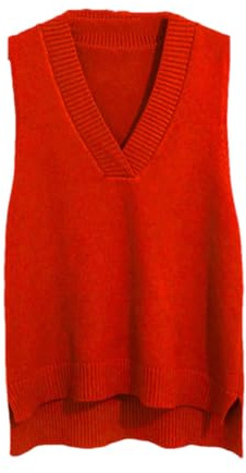 Tdvcpmkk - Gilet in maglia da donna con scollo a V, stile rétro, senza maniche, a vestibilità sciolta, a maniche corte, a fondo camicia, casual, rosso