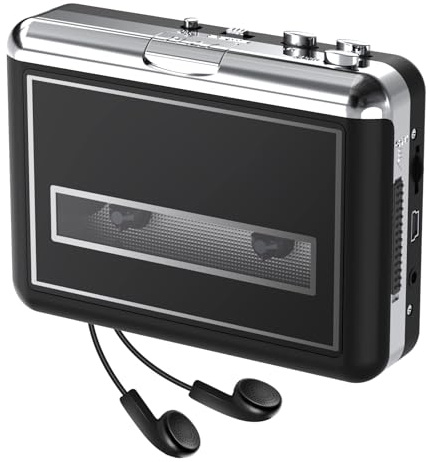 Cassette Player - Compact Tape Player Portable Recorder with Earphone-Convert Audio Music Cassette to MP3 Digital, Compatible with Laptop/PC/MAC- for Entertainment, Travel, Light Sports(Black)