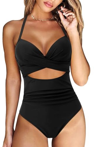 Bcenoilua Costume Intero Donna Push Up Costume da Bagno Scollo a V Sexy Croce Indietro Bikini Costumi Interi da Mare Monokini Controllo della Pancia Costumi Interi Curvy