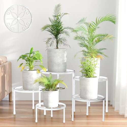 Jeackcelle 5 Pack Metal Plant Stands, Heavy Duty Flower Plant Pot Stands for Multiple Plant, Anti-Rust Iron Plant Pot Shelf, Decoration Plant Stand Racks for Home Indoor and Outdoor (White)
