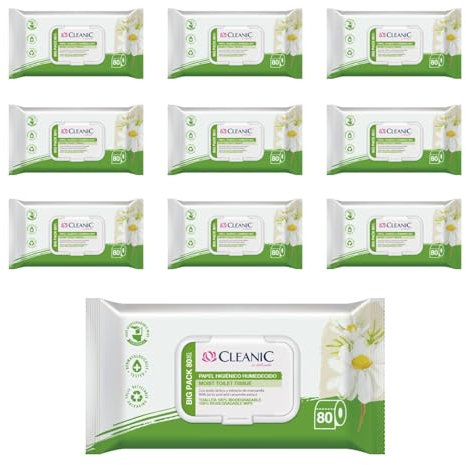 Cleanic Carta Igienica Umidificata - (80x10 Pezzi) Carta Igienica - Con estratto di camomilla, lavabile, salviette per pulizia intima, delicate pelle sensibile - 800 Pezzi
