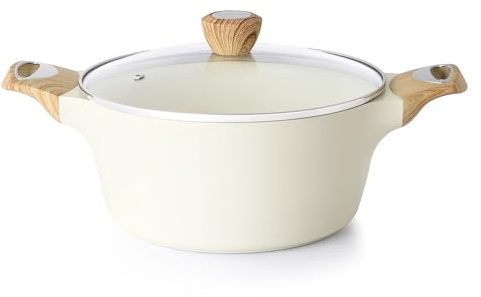 SENSARTE Ceramic Nonstick Stock Pot with Lid, 2.6/4.5/6.6/8.5 QT Soup Pot Casserole Pot, Non-toxic Healthy Pasta Pot, Large Cooking Pot Stew Pot, Induction Compatible, PFOA PFAS PTFE Free, White