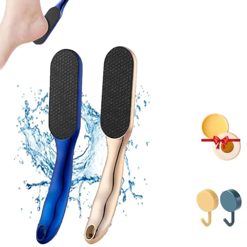 Veins Grain Foot File, Beyond The Cream Foot Fetish File Professional Foot Care Removes Calluses with Long Handle Non-Slip Ergonomic (Gold+Blue)