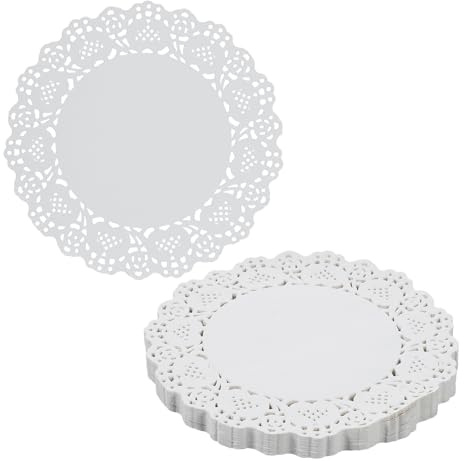 Lnngub Lot de 150 napperons ronds en papier, 16 cm, ronds, en papier dentelle blanche, pour anniversaires, mariages, fêtes, dîners, travaux manuels, décorations
