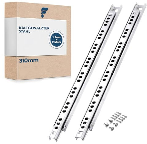 Shinfly-Guías para cajones de 310 mm – Juego de 2 (1 par), guías de rodillos con rodamientos de bolas y ranura de 17 mm, extensión parcial, con material de montaje