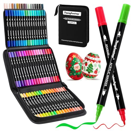 Tongfushop 72 Colores Rotuladores Acrilicos, Marcadores Acrilicos Doble Punta, Rotuladores de Pintura Acrílica para Adultos, Acrylic Markers para Pintar, Roca, Cristal, Cerámica, Plastico, Tela, Metal
