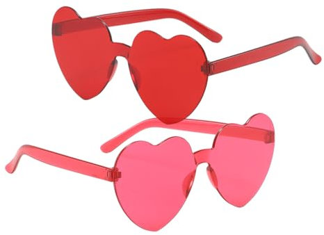 Aidqxbaoer 2 Stück Party Brille, Magische Farben Party Brille, Hippie Brille, Rund Herz Sonnenbrille Lustige Partybrillen für Fasching Foto Requisiten für Kinder und Erwachsene(Rot und Rosenrot)