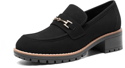 DREAM PARIRS Tjocka loafers för kvinnor, bekväma slip-on dressy business vardagsskor, Helt svart, 37 EU