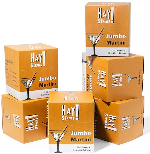 Hay Straws 6 inch Compostable Drinking Straw Eco Friendly, 1500 Count Biodegradable Straw, Disposable for Lowball Drinks, Cocktails, Sturdy Plant-Stem Straws, No Paper, Plastic-Free (6.5–8.5mm)