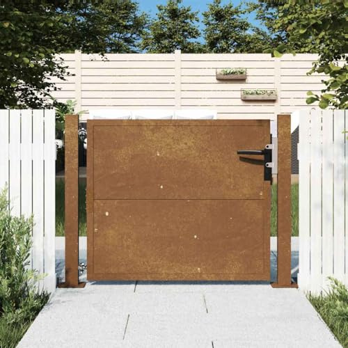 Cancello da Giardino in Acciaio Corten 105x105 cm, Portoncino Ingresso Esterno con Serratura, Cancelletto Giardino Resistente alle Intemperie,Ruggine, Dimensioni 105 x 105 cm