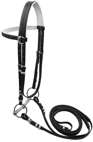 Lljsszr Bride Cheval Rênes Confortables Amovibles Têtière Ajustable avec Licol en PVC Solide Embouchure Acier INOX Accessoire Polyvalent Adapté à L'Équitation, M Black