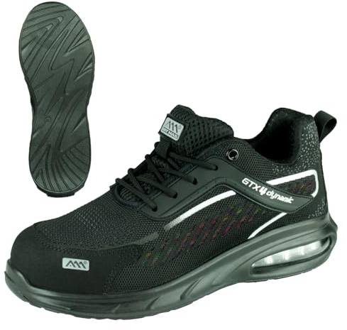 ARTMAS GTX4 Dynamic S1 - Zapatos de seguridad para hombre y mujer, ligeros, con puntera de acero, antideslizantes, transpirables, deportivos, Negro , 45 EU