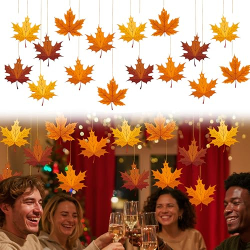 Horktrust Decorazione autunnale, 16 pezzi, decorazione autunnale da appendere, foglia d'acero con filo di canapa per finestre, foglie autunnali, ghirlanda come decorazione per il giorno del