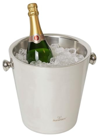 AURANACS Havana - Enfriador de champán y vino de doble pared de acero inoxidable (diámetro de 22 cm), efecto espejo, baja condensación, elegante para mesa, bar y buffet, para veladas, cenas y momentos