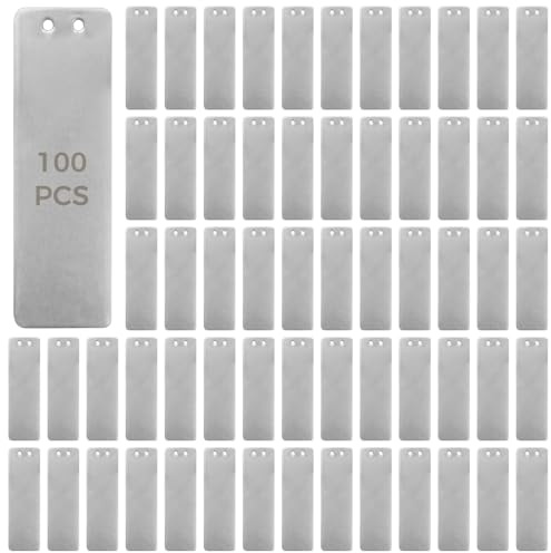 Packool Etichette per piante in metallo resistenti ai graffi, scrivibili su entrambi i lati, facili da appendere, 8,2 x 2,5 cm, 100 etichette impermeabili per piante in alluminio per giardino