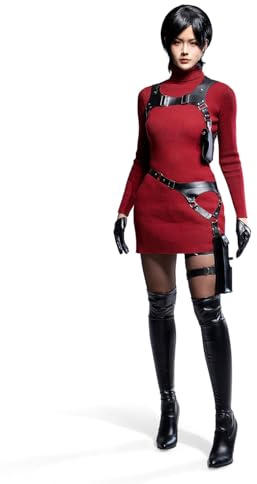 OSIAS Ada Wong Cosplay Costume pour Femme - Robe pull en maille rouge épaisse et extensible, holster et ceinture réglables