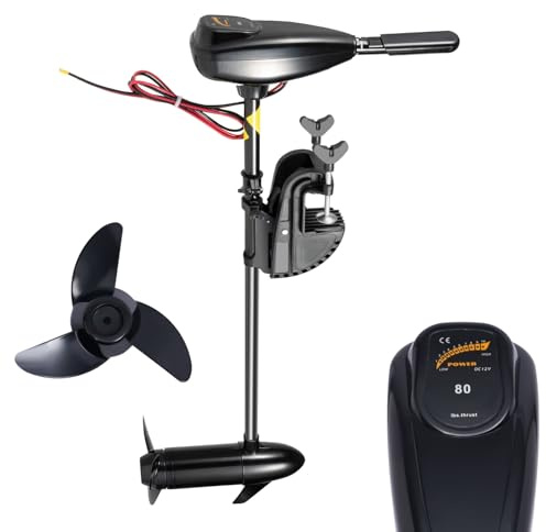 Motore elettrico fuoribordo per barca 800 W 12 V 80 LBS spinta 1,2 CV – Motore elettrico fuoribordo con 5 marce avanti e 3 marce indietro, regolabile in altezza, indicatore batteria per gommoni e