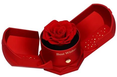 Fdit Boîte à Bague Rose éternelle avec Tiroir caché pour Bijoux, Pendentif Fleur Conservée pour Accessoire de Surprise, étui à Bague Ne Se Fanant Jamais pour Mère épouse (S Rouge)