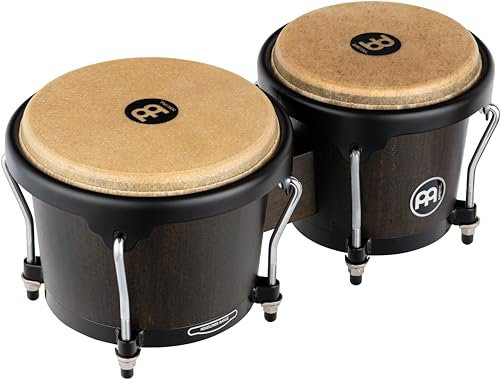 Meinl Percussion Bongos Headliner Wood - 2 Handtrommeln mit 6,75 und 8 Zoll - inkl. Stimmschlüssel - Siam Eiche, Schwarz (HB100VWB-M)