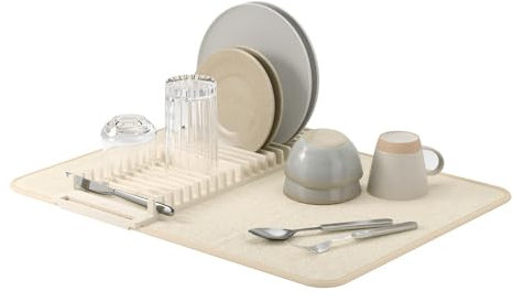 Umbra UDry Dish Drying Rack and Microfiber Dish drying Mat - Space-Saving Lightweight Design Folds Up for Easy Storage, 24 x 18 inches, Linen, Leinen