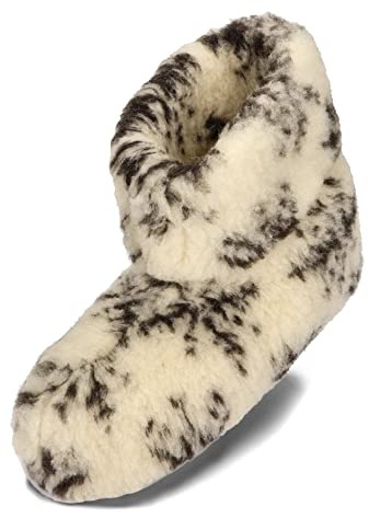 BeComfy Varma tofflor, unisex, inomhusskor av fårull, Vit grå, 39 EU