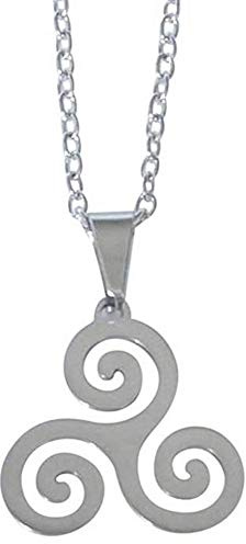 Collier, Pendentif Symbole Triskel Spirales, Acier Poli + Chaine 54 cm, pendentif: 3 x 2,6 cm.