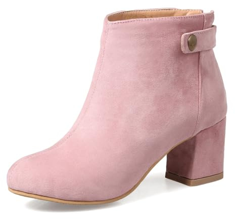 Onewus Women Ankle Chunky Heel Boots with Rounded Toe