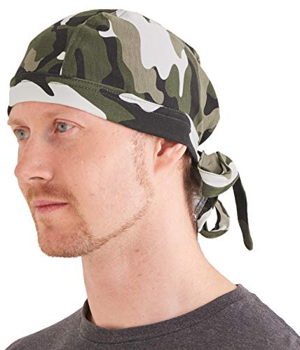 CHARM Durag Homme Bandana Cheveux Femme, Foulard De Crâne en Style Camouflage Armée, Bonnet Velo sous Casque Militaire pour Paintball Moto Et Soudage en Kaki