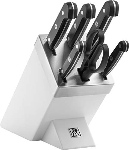 ZWILLING Gourmet Selbstschärfender Messerblock, 7-teilig, Messerset und Schere aus rostfreiem Spezialstahl, Kunststoff-Griff, Weiß [Made in Germany]