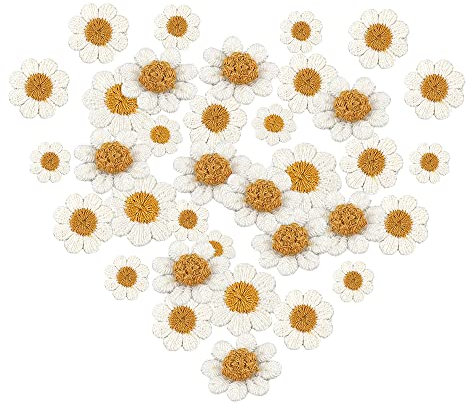 Sctmda 50 Stück Patches Gänseblümchen für DIY Basteln Blumen Aufnäher - Gänseblümchen Patches Bestickte Applikationen zum Aufnähen Häkelblumen zum Aufnähen für Taschen Rucksack Kapuzen T-Shirt Schuhe