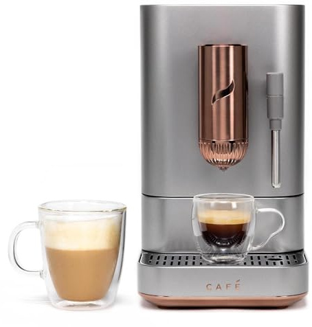Café Affetto Automatic Espresso Machine + Milk Frother | Built-In & Adjustable Espresso Bean Grinder | One-Touch Brew in 90 Seconds | Steel Silver, 1.2 Liter, (C7CEBBS2RS3)