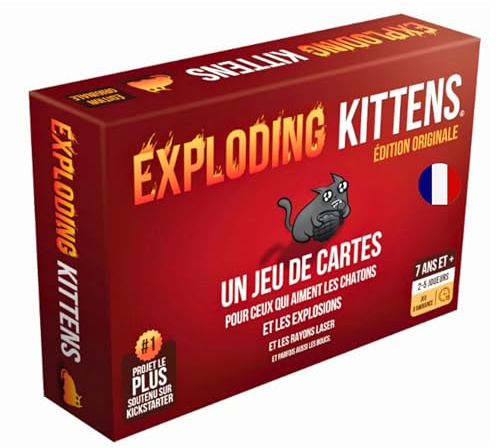 Asmodee Exploding Kittens Jeu de Base - Jeu de Cartes d'Ambiance Hilarant pour Adultes & Enfants dès 7 Ans - Evitez Les Châtons Explosifs - Jeux de Société 2 à 5 Joueurs - 15 Min - en Français