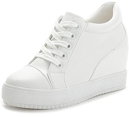 Zapatillas De Casual Mujer con Cuña Plataforma Deportivas con Tacón Oculto a La Moda para Caminar En El Gimnasio Deportivas Informales con Cordones Y Estilo Atlético