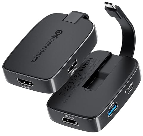Cable Matters 4-in-1 Portable USB C Hub HDMI 4K 60Hz PD 100W Charging, 10Gbps USB-A/USBC, Foldable USB C Hub HDMI Multiport Adapter, Compatible with Thunderbolt 4 for MacBook, Dell XPS