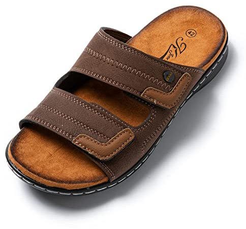 JOMIX Sandales Homme en Cuir Chaussures de Plage Tongs Hommes Chaussons d'été Confortables pour Maison Piscine Mer Douche